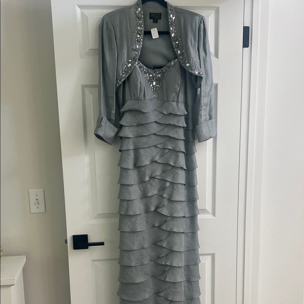 Gray Ruffled Dress with Sequin Bolero